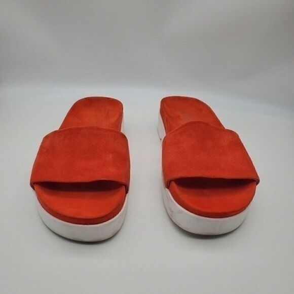 𝅺STUART WEITZMAN Landslide Suede Slide Sandals Red Orange Size 6M - Picture 3 of 11